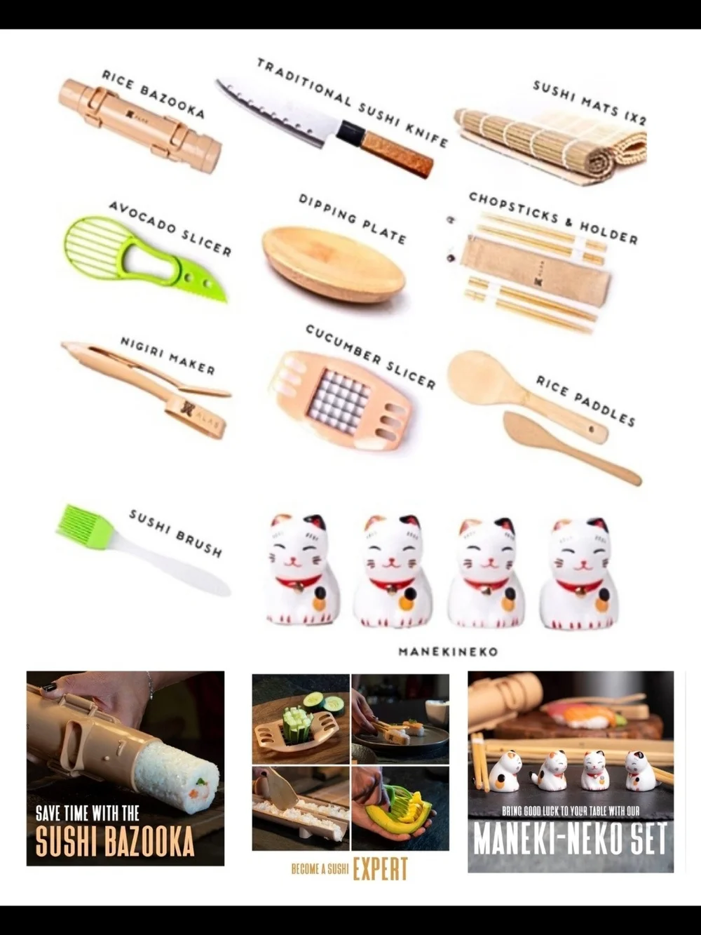 Bamboo Sushi Making Kit - Complete Sushi Set (20-Piece)